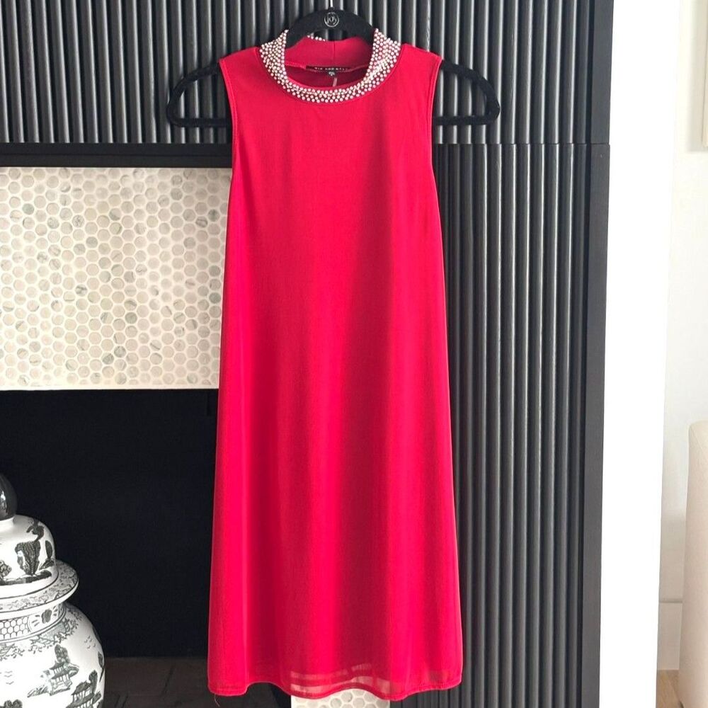 Nik and Nash Pearl Rhinestone Embellished Dress Red S - Picture 1 of 5